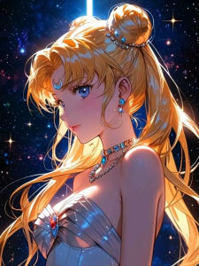 DIY Golden Glow Sailor Moon Diamond Painting Anime Character Pastel Star Moon Modern Wall Decoration for Living Room Bedroom