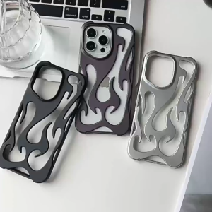 Tri-Town Frosted 3D Flame Pattern Hollow Slim Phone Case for iPhone 11 12 13 14 15 16 Pro Max 14 15 16 Pro Hollow Heat Dissipation Shockproof Protective Cover