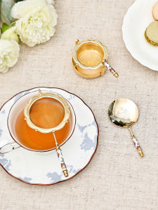 Minton Gold Tea Strainer Set Bone China Woven Tea Pouring High End Tea Set Stainless Steel Home Use Tea Tableware