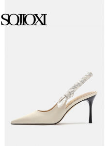 รองเท้าแตะส้นสูงหัวแหลม SOJIOXI สำหรับผู้หญิง ทรงใหม่ปี 2025 รองเท้าแตะส้นบางสำหรับใส่กับกระโปรง รองเท้าแตะส้นสูงแบบเปิดหน้าเท้า