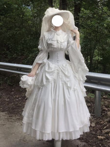 Halloween Daydream White Gothic Lolita Skirt Long Dress Shirt Nun Style Sleeve Length Polyester Material A-Line Skirt