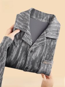 miiow | Thickened Fleece Sleepwear Set For Men Autumn Winter Style Long Sleeve Home Clothes Warmth Comfortable Polyester Spandex Blend