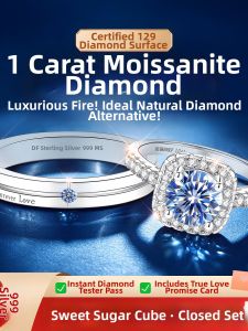 East Beauty | Couple 999 Pure Silver Ring With Moissanite Valentines Gift