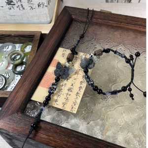 New Chinese Style Ink Butterfly Woven Bracelet Beaded Unique Design Fashion Jewelry Womens Accessory Fresh out Mixed Material