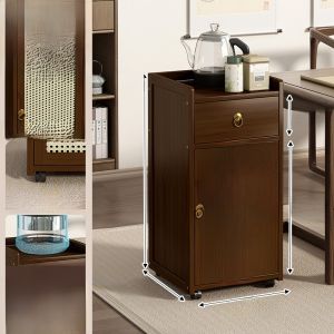 New Chinese Style Small Portable Tea Table Non-Solid Wood Living Room Bamboo Finish Tea Desk with Side Water Cabinet