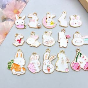 5pcs/15pcs Alloy Enamel Easter Bunny Pendant Jewelry Making DIY Keychain Earrings Charms for Jewelry Bracelets Necklace