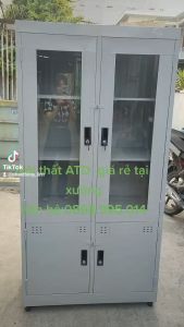 Tủ hồ sơ kính sắt 2 cánh đựng tài liệu cho văn phòng màu xám ghi đẹp sang trọng giá xưởng giao nhanh HCMBD ĐN