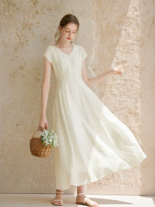 XIANGYING | French Style V-neck Slimming Lyocell Dress