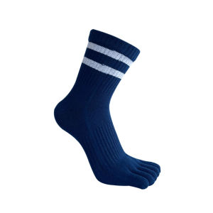 Athletic Sport Toe Socks Man Pure Cotton Striped Sweat-Absorbing Compression Middle Tube Casual Fitness Five Finger Short Socks
