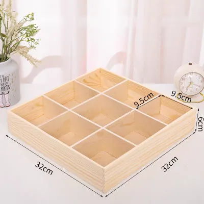 Wooden Multi-Grid Storage Box Desktop Organizer Nut And Bead Divider Drawers Storage Simple Style Customizable Family Use