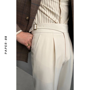 กางเกงขายาวทรงตรงเอวสูง ทรงหลวม สไตล์ย้อนยุค ฤดูร้อนบาง กางเกงขายาวทรงตรงสีขาวอ่อน ทรงหลวม สำหรับผู้ชาย