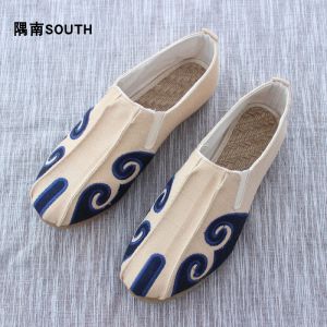 Yunnan Handmade Linen Shoes Mens Xiangyun Monk Tendon Sole Soft Bottom Lazybones Shoes Breathable Chinese Style Slip-on Cloth Shoes