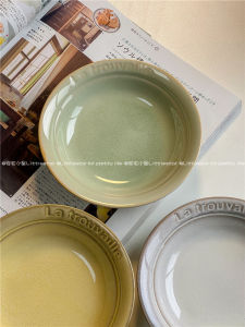 Retro Japanese Ceramic Plate Dessert Dish Underglaze Color round Beautiful Plate Handmade Plain Color Flat Dish for Universal Use