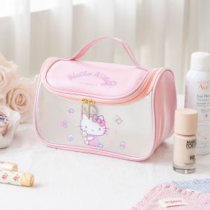 Sanrio  PU Leather Cosmetic Bag | Hello Kitty Kuromi My Melody | Large Capacity Travel Toiletry Bag | Portable Handheld