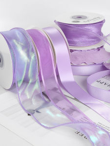 Handmade Fairy Purple Ribbon Baking Packaging DIY Floral Decorative Ribbon Bouquet Tying Material Bundle Home Sewing Accessories