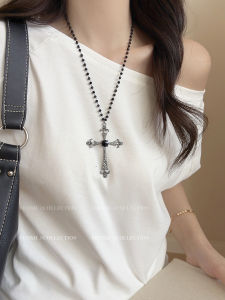 สร้อยคอรูปตัวอักษรสีดำสไตล์โกลเต กว้างๆ ยาวๆ สำหรับผู้หญิง สร้อยคอแบบโซ่กระดูกไหปลาร้า จี้ประดับ แหวน ต่างหู กำไลข้อมือ