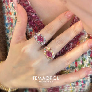 Elegant Open Ring for Women with Sparkling Red Ruby And Diamonds Finger Ring Fashionable Unique Design Index Finger Ring