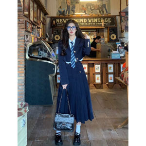 College Style Jk Uniform Suit Long Skirt Set Short Style Western Coat Pleated Mini Skirt Three Piece Set Fashionable Workwear