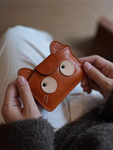 Leather Grain Card Holder Vintage Cat Design Slim Lightweight Large Capacity Coin Storage Wallet for Women Functional Mini Bag