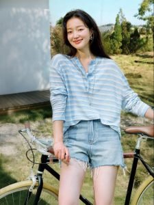 INMAN | Linen Rayon Henry Neck Stripe Long Sleeve Top Thin