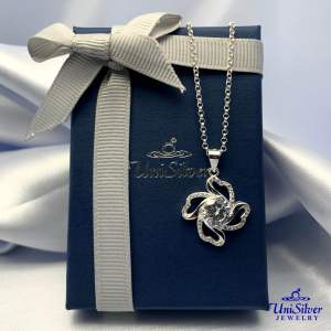 Unisilver 925 Sterling Silver Asymmetrical Hearts Pendant Necklace (PSM87-1001/LN015-024016)-Womens Accessories