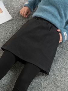 Womens Faux Two-Piece Thickened Fleece Lined Elasticated Cotton Blend High Waist Pantyhose Skirt Pants Spring Autumn Winter Outerwear