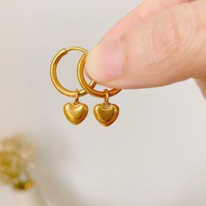 ต่างหูสแตนเลสทรงกลม ทอง 18k ใส่อาบน้ำได้ ไม่ลอกดำ สำหรับผู้หญิง