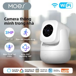 Camera Thông Minh WiFi MOES Tuya 3MP HD Trong Nhà Xoay 360 Độ ° Nghiêng 180 Độ ° Giám Sát Tại Nhà Hoạt Động Với Alexa Google Home