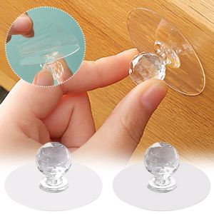 Punch-free Crystal Drawer Handle Diamond Shape Self-Adhesive Acrylic Knobs Cabinet Wardrobe Furniture Pulls Handle Hanger Hooks