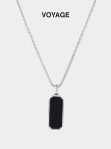 ZHENGZHAO | Black Rectangular Pendant Stylish Mens Necklace