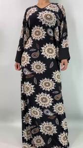 Plus Size Maxi Dress for Women Black Boho Mandala Paisley Print V Neck Batwing Long Sleeve Long Dress Casual Floor Length Robe