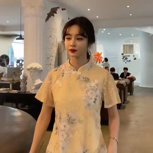 daidai (Ready Stock) Women Cheongsam Embroidered Floral Retro Dress CNY Dinner Dress Chinese New Year 旗袍改良年轻款国风刺绣碎花连衣裙