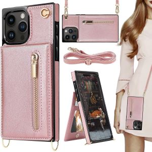 for iPhone 16 Pro Max Case with Card Holder [RFID Blocking] Zipper Purse Crossbody Strap Magn3t1c Closure Flip Leather Corners Protective Cover Case for iPhone 16 Case16 Plus Case15 Pro Max15 Plus13 Pro Max12 Pro11XS MaxXR8 7SE 2022 2020
