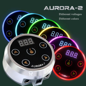 Aurora II Tattoo Power Supply LCD Screen with 3.4A US Adapter for Coil Pen & Rotary PMU&SMP Machine Dual Interface with Rainbow Light
