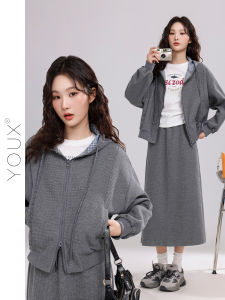 YOUXIANG | Bộ Đồ Dạo Phố 2 Mảnh Có Mũ Trùm Đầu và Chân Váy