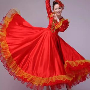 ชุดเดรสสำหรับการแสดงบนเวทีเต้นรำคอรัสกระโปรงบานใหญ่เต้นรำสี่เหลี่ยมของผู้หญิง