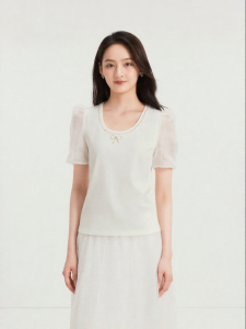 Koradior | Elegant French Style White Beaded Tshirt