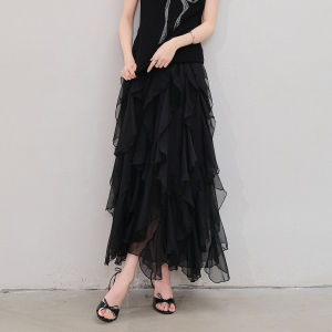 Black Tulle Skirt Irregular Flared High Waist