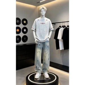 ZHUOCAN | American Tie Dye Embroidery Short Sleeve Tee and Jeans Set