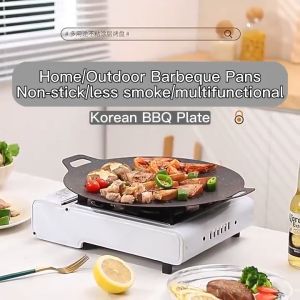 Anymore Grill Pan Barbecue Pan Korean Round Non-Stick Barbecue Plate Outdoor Grilling Dish Cassette Grill Stone Round Flat Baking Teppanyaki Wholesale Outdoor BBQ Cookware Maifan Stone Plate Maifan Stone