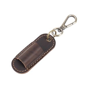 Genuine Leather Pen Case Holder Creative Portable Leather Pencil Holder Clip with Keychain for Neck Lanyard & Badge Holder