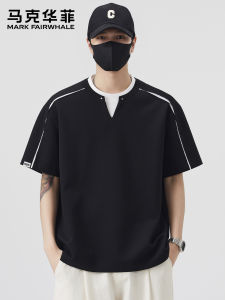 Mark Fairwhale | Layered Color-blocking V-neck Thin Summer T-shirt