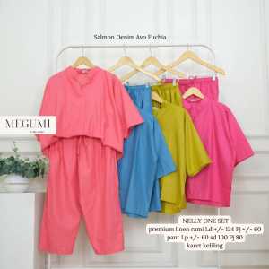Baju Atasan Blouse Setelan Celana Panjang Nelly Oneset Bahan Linen Rami Premium
