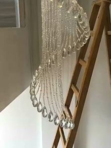 【Free Blub+Free Chandelier】Tri Colors Stair Long Chandelier Ceiling Sala Living Room LED Revolving Crystal Chandelier Dining Room Light High Ceiling Chandelier Stair Lamp