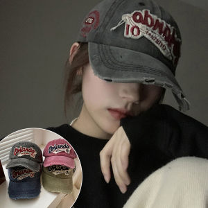 Retro Washed Baseball Hat Korean Y2K Girl Peaked Cap Hip Hop Holes Letter Duck Tongue Cap Women Long Brim Visors Cotton Casual Bonnet