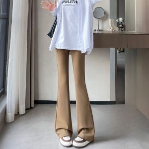 YAMIANNV | Quần ống loe cạp cao màu đen cho nữ mùa xuân thu quần ống loe dáng mỏng xếp ly dài bằng polyester và polyurethane