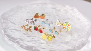 LUXUSTEEL Stainless Steel Earrings For Women Girls Kid Cute Strawberry Rainbow Vegetable Plants Stud Earring Unique Jewelry 2022