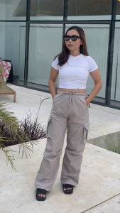 Celana Cargo Wanita Katun Twill: Halis & Highwaist Loose