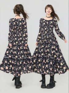 KEIKO | Đầm Maxi Chiffon Hoa Cổ Điển Tay Loe Giúp Gầy