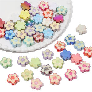 2Pcs 20mm Handmade Colorful Acrylic Enamel Cherry Blossom Flower Beads Charm for Earring Necklace Bracelet Keychain DIY Jewelry Making